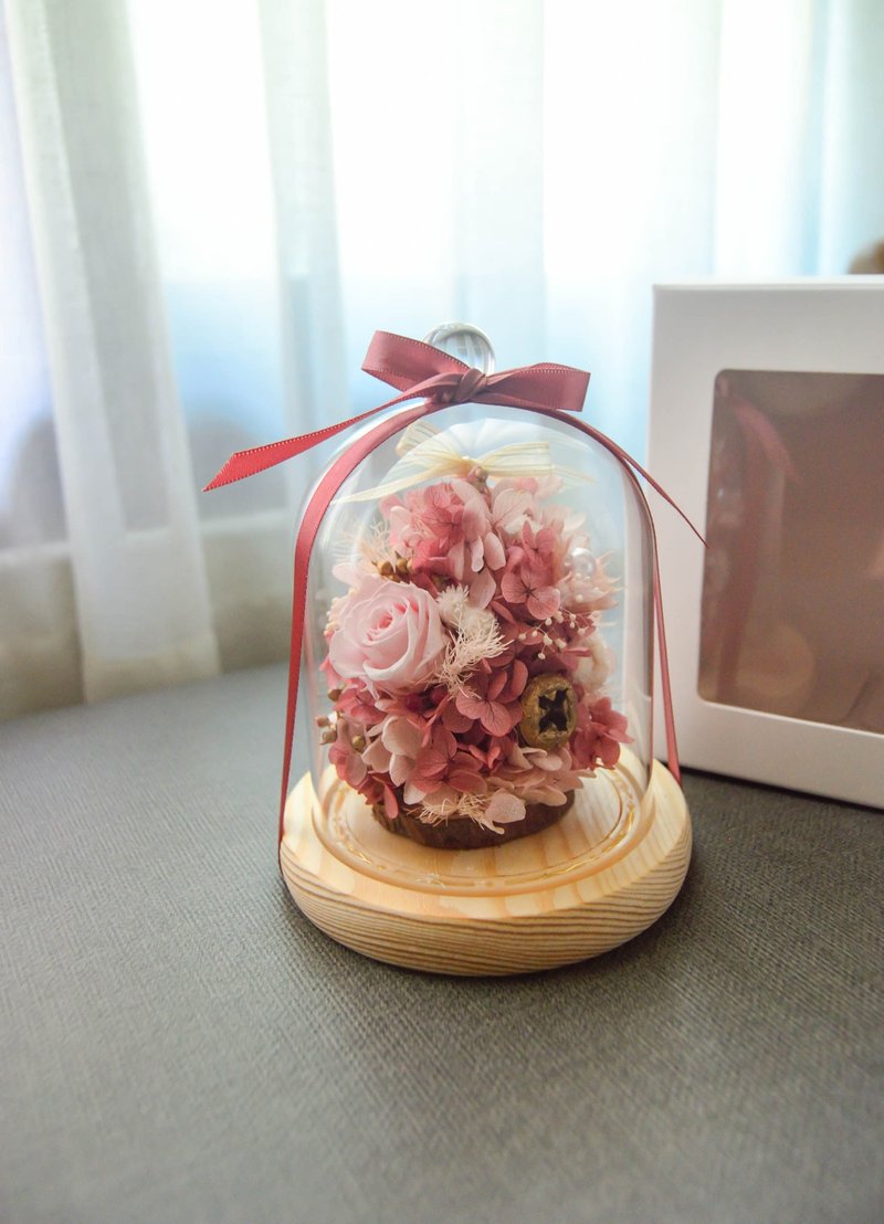 [Christmas Gift] Preserved Flower Christmas Tree Glass Flower Cup Berry Powder LED Night Light Birthday Gift - ช่อดอกไม้แห้ง - พืช/ดอกไม้ 