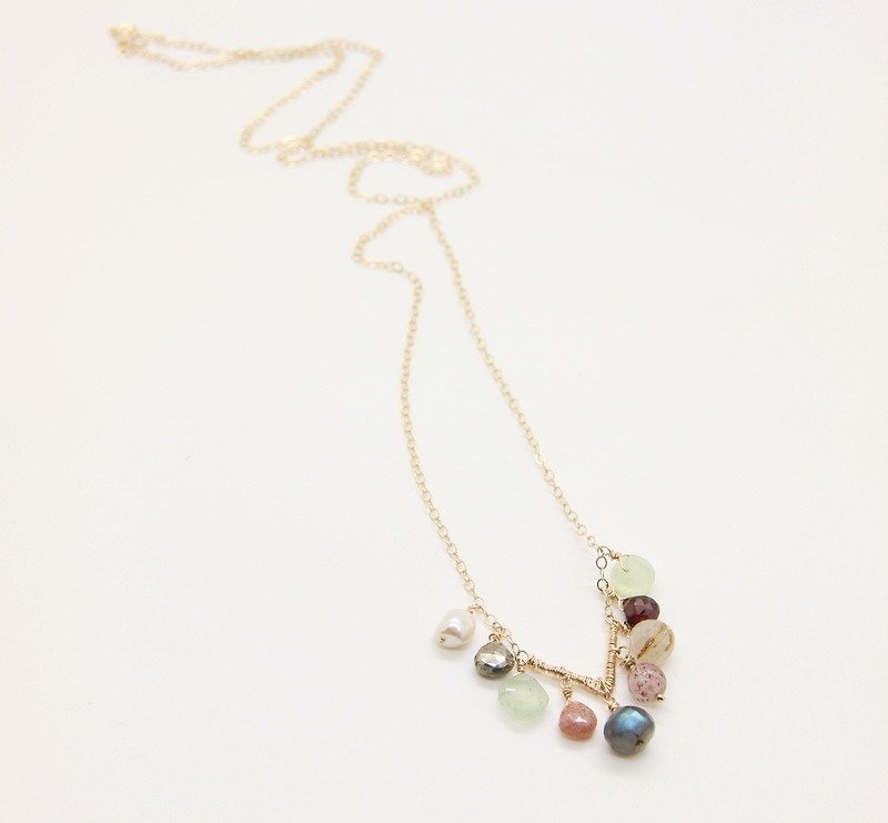 多彩天然半寶石項鍊 Multi semi precious stones necklace - 項鍊 - 寶石 多色
