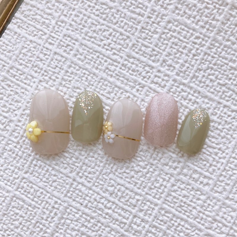 nail flower lover green yellow cute summer fashionable popular - Other - Other Materials Green