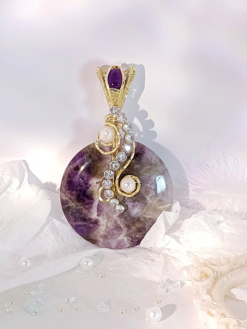 月靈・紫霧星羽 夢幻紫水晶×天然淡水珍珠×烏拉圭深紫石 - 吊飾/掛飾 - 水晶 