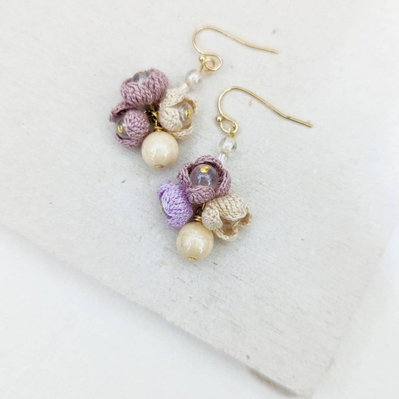 鉤針 串珠 編織  刺繡  耳環   可改夾式 - 耳環/耳夾/耳骨夾 - 其他材質 紫色