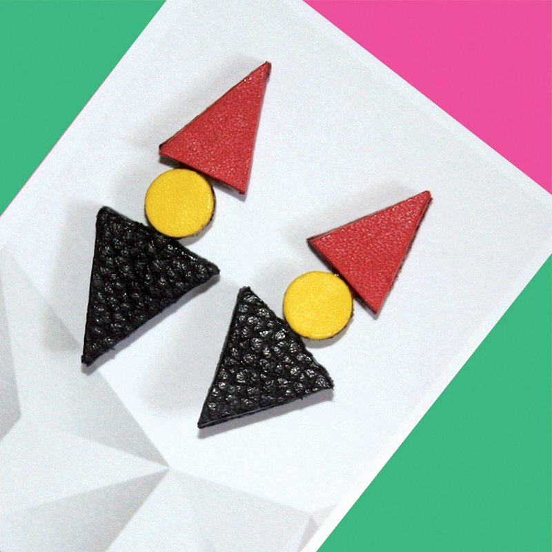 Sonniewing ∆ Geometric Stud Leather Earrings - Earrings & Clip-ons - Genuine Leather Red