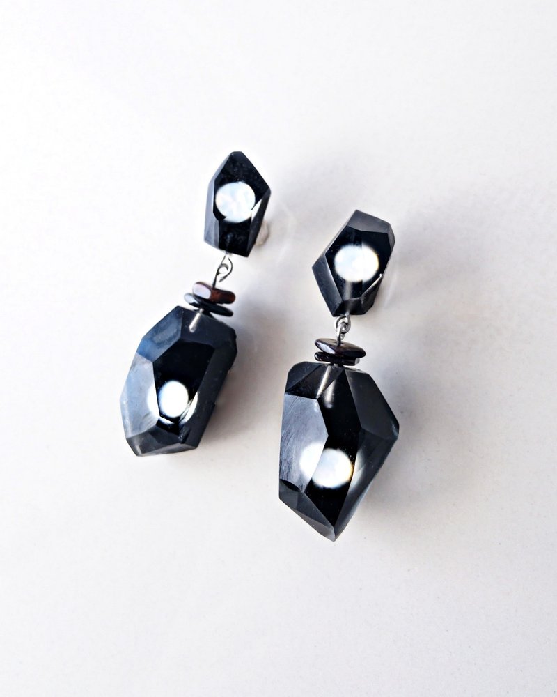Frames volume earrings/pictures/floating moon black醫療鋼耳環 夾式耳環 耳夾 - 耳環/耳夾/耳骨夾 - 其他材質 黑色