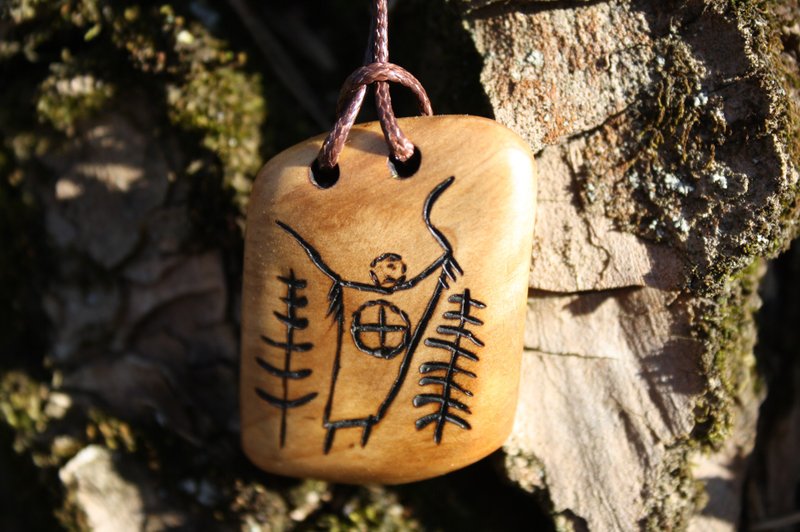 wooden amulet Infinity shaman tambourine spiritual path pendant Ancient symbol - Necklaces - Wood 