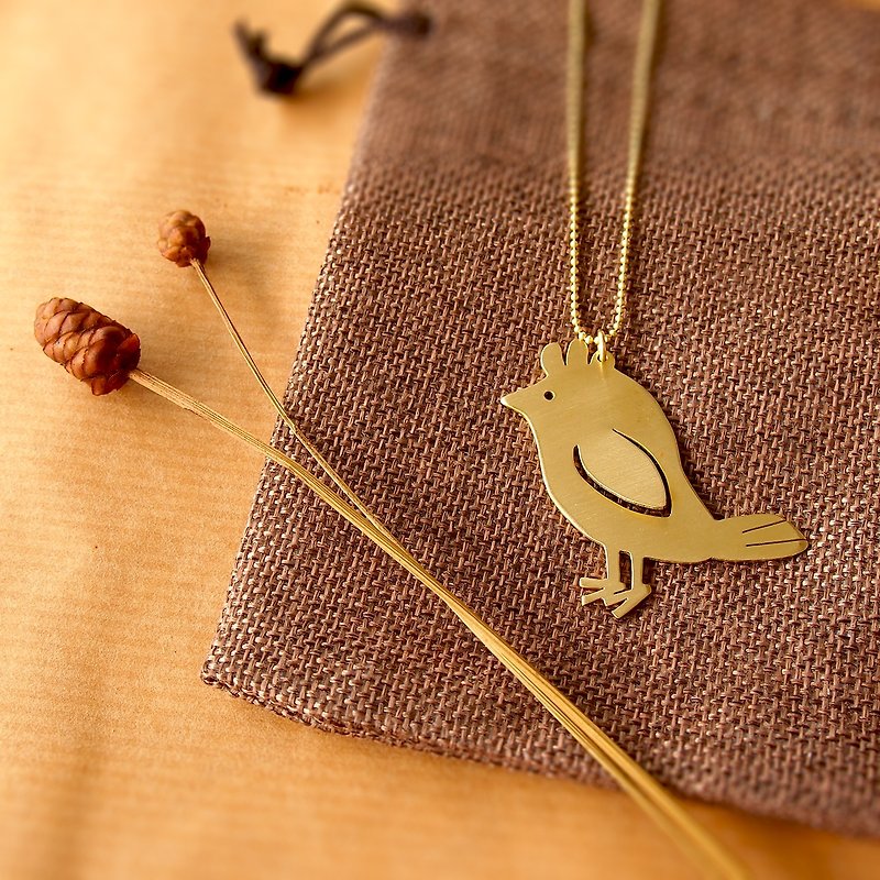 Woodpecker bird brass necklace - สร้อยคอ - ทองแดงทองเหลือง สีทอง