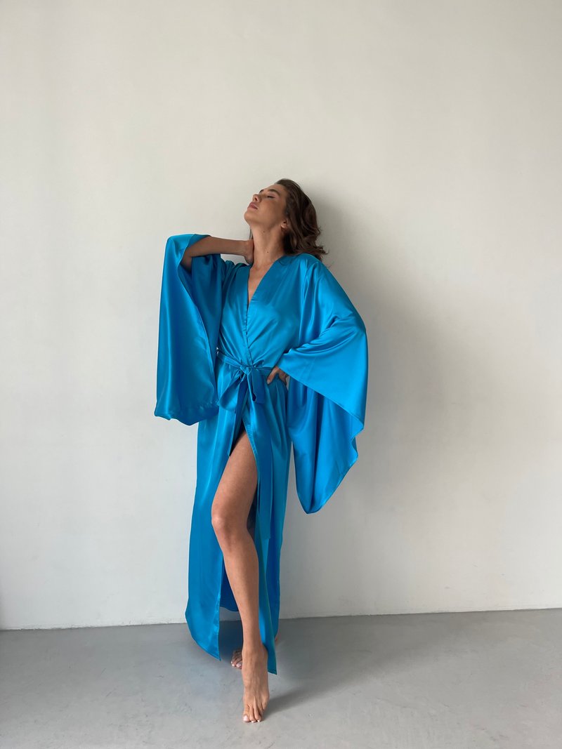 Silk Boudoir Kimono Robe with Long Sleeves | Luxury Loungewear - Loungewear & Sleepwear - Other Materials 