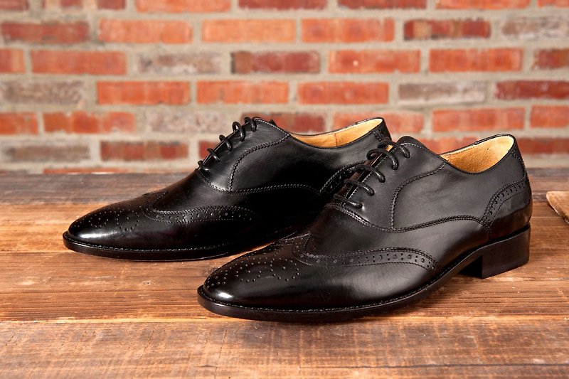 3/4 carved zigzag wing pattern Oxford shoes classic black gentleman shoes wedding shoes leather shoes men - Men's Oxford Shoes - Genuine Leather Black