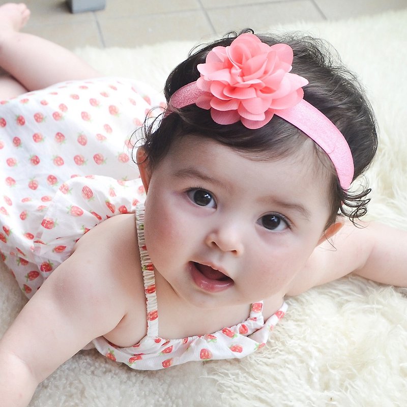 American Joli Sophie Hair Band 3 in-Coral Pink Flower White Yellow Bow JSHB3CWY0 - ผ้ากันเปื้อน - เส้นใยสังเคราะห์ 