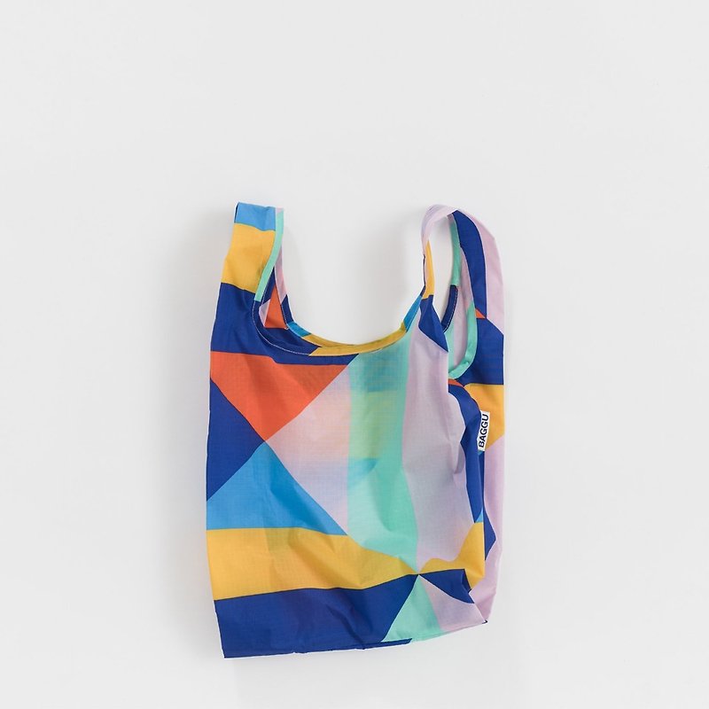 [New Products] BAGGU Eco Storage Shopping Bag - Mini Size - Geometric Patchwork - Handbags & Totes - Waterproof Material Blue
