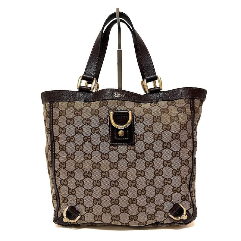 正品 GUCCI 古馳 托特包 手提包 Abbey GG帆布 皮革 米色 棕色 130739 二手 - 手袋/手提包 - 其他材質 咖啡色