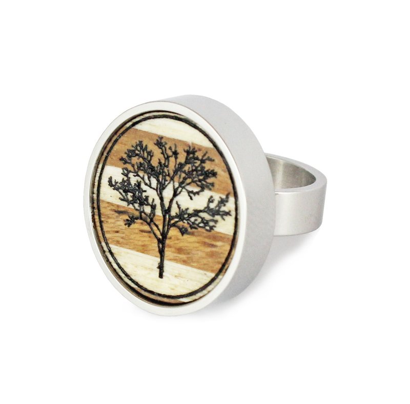 Bibi’s Fun Selection Series – Time flies by the black tree! Stainless steel log ring - General Rings - Stainless Steel 