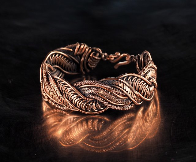 Unique Handmade Copper Bracelet for Woman Antique Style Wire Wrapped Bracelet Handcrafted Woven Jewelry 7th Anniversary 18 cm | WireWrapArt
