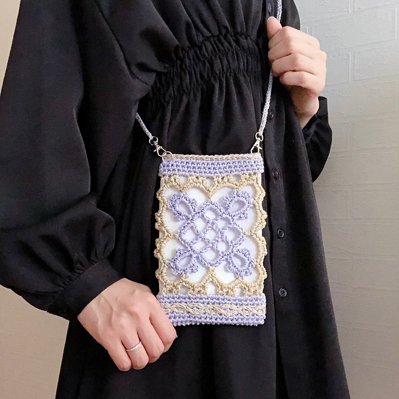 [Lavender] Smartphone shoulder bag that can be worn like jewelry - กระเป๋าแมสเซนเจอร์ - ผ้าฝ้าย/ผ้าลินิน สีม่วง