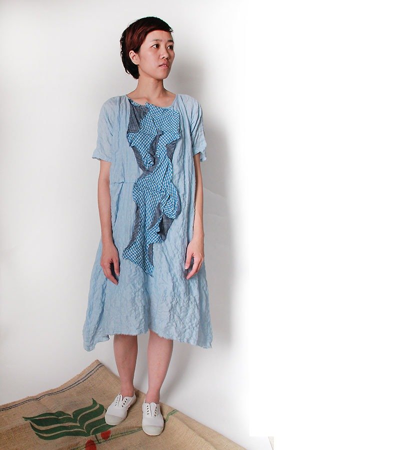 And [Splice] Short-sleeve dress - One Piece Dresses - Cotton & Hemp Blue
