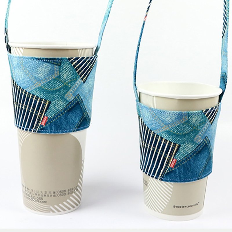 飲料カップカップは、環境保護袋のセットを設定します - デニム - ドリンクホルダー - コットン・麻 ブルー