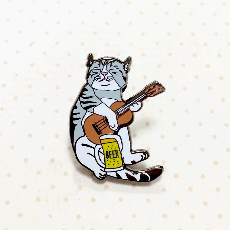 Cat playing guitar pin, Cat enamel pin, Cat lapel pin, Hard enamel pin, Cat pin - Brooches - Other Metals Gray