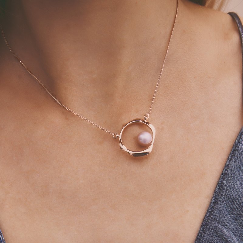 Multiverse - Classic Pearl Necklace (Rose Gold Plated) - สร้อยคอ - เงินแท้ สึชมพู