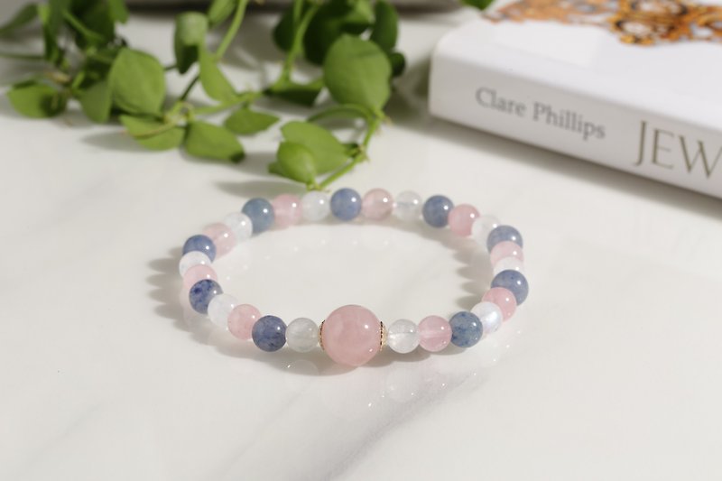 Ocean Venus Pink Crystal Blue Aventurine Moonstone Crystal Bracelet Birthday Commemorative - สร้อยข้อมือ - คริสตัล หลากหลายสี
