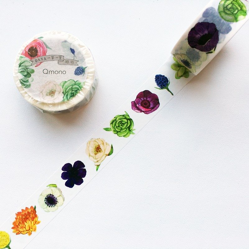 Qmono x Daya Original paper tape for one-by-one travel [Flowers (QMT-DA05)] - Washi Tape - Paper Multicolor