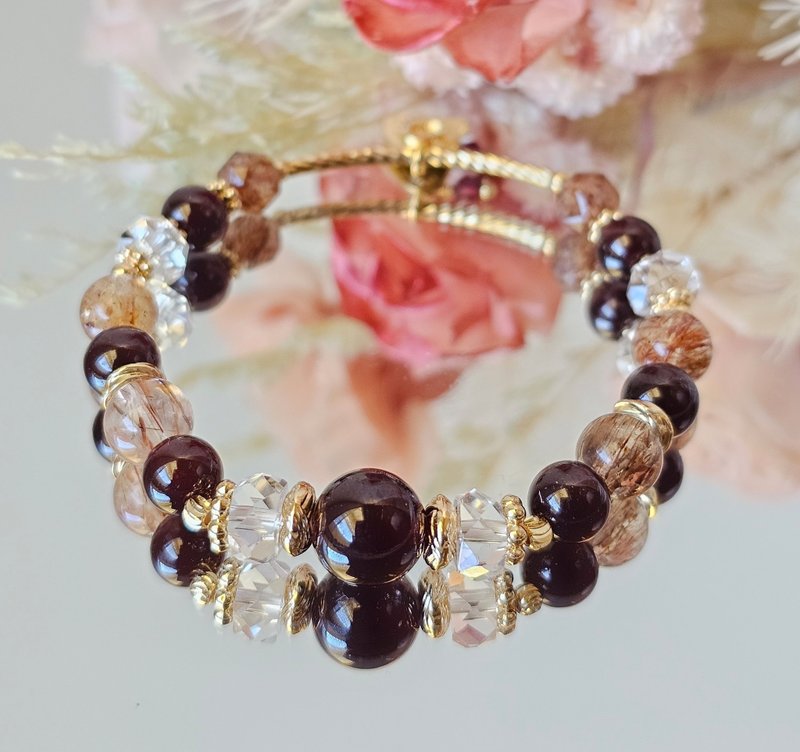 Gorgeous girl-red pomegranate/black gold tourmaline hair/black gold super seven/white crystal/especially suitable for women to wear - Bracelets - Crystal Multicolor