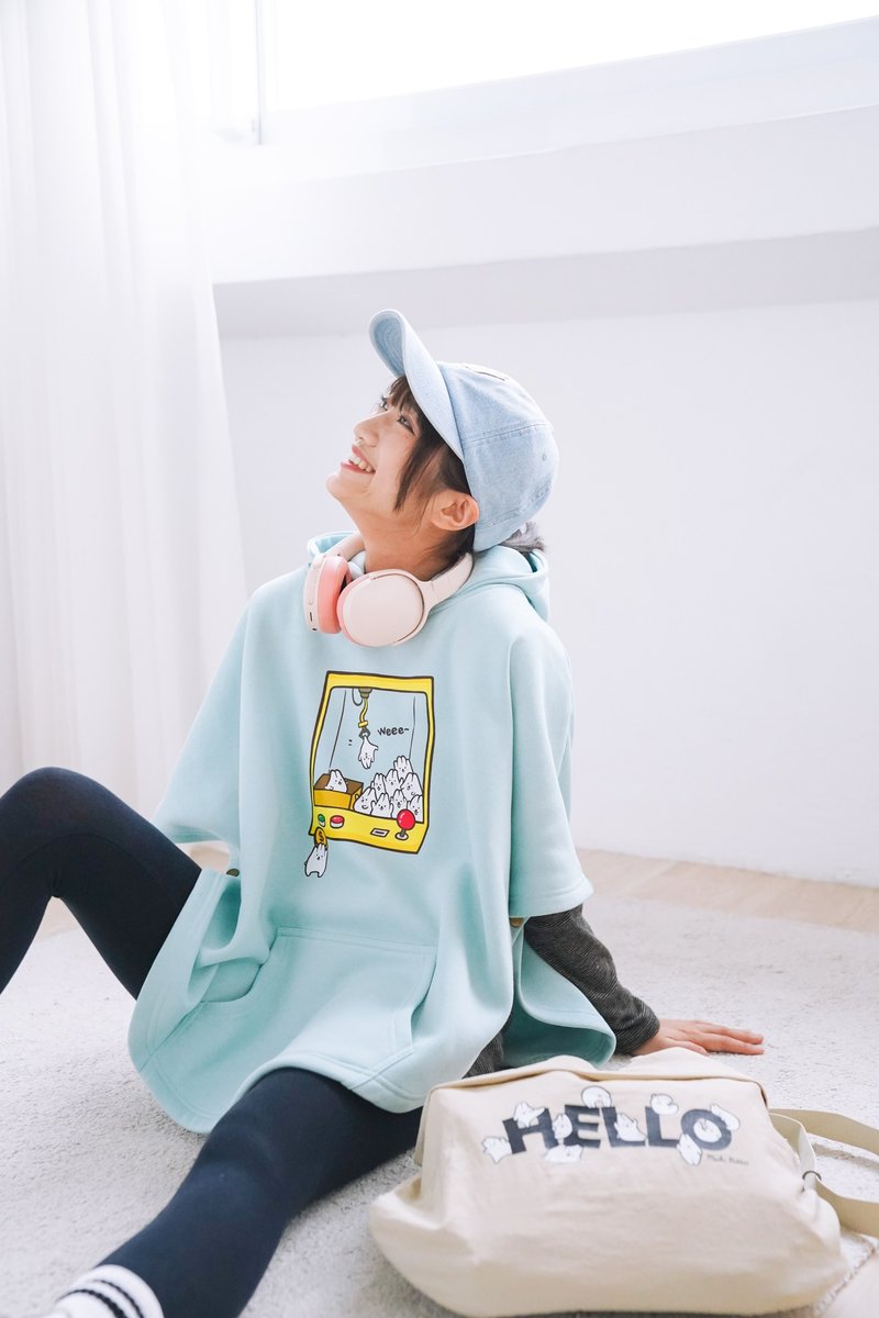 Mochi Rabbit Crane Machine Thick Cape Coat (Mint Green) - เสื้อแจ็คเก็ต - ผ้าฝ้าย/ผ้าลินิน สีเขียว