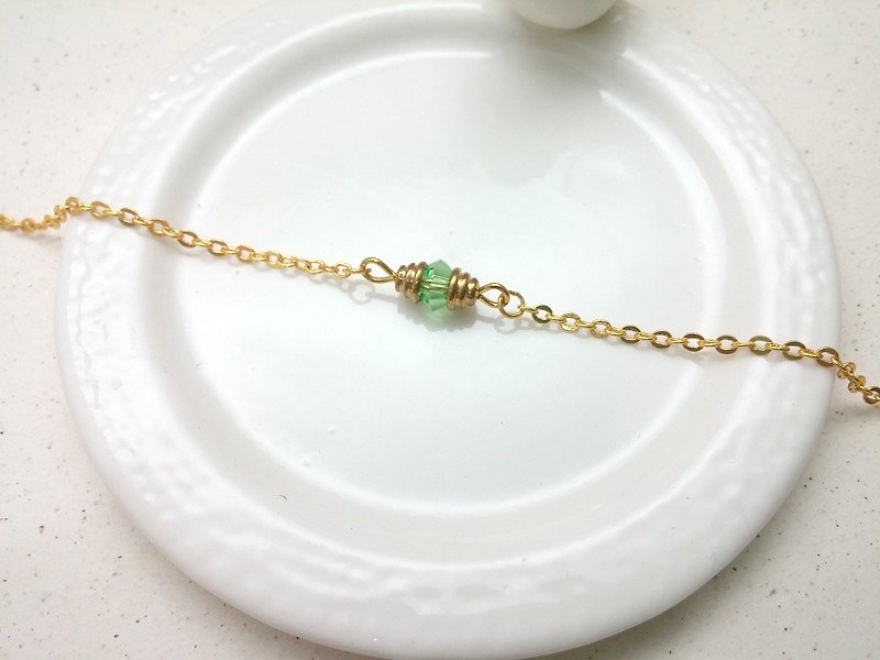 Bracelet brass spiral crystal glass bracelet - Bracelets - Other Metals Green