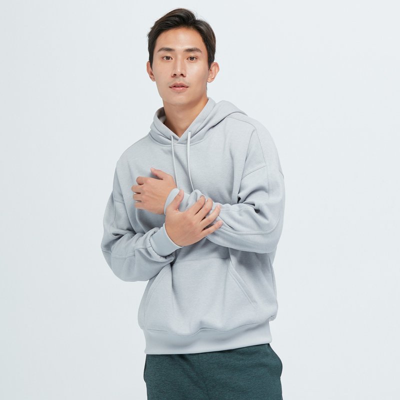 Cozee-Antibacterial and Deodorant Bristles Warm Hooded Sweater-Flower Rock Grey - เสื้อยืดผู้ชาย - เส้นใยสังเคราะห์ สีเทา