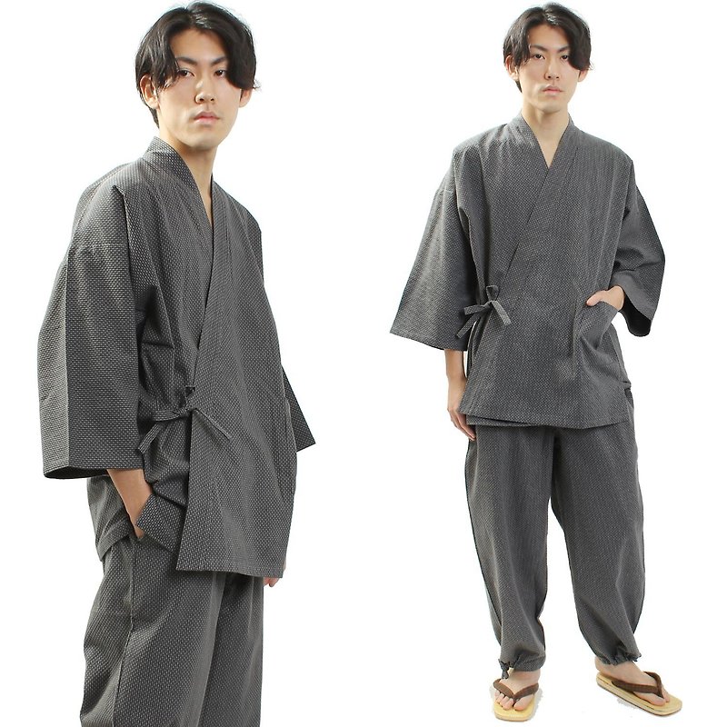 Samue Sashiko Cotton Samue Roomwear Loungewear ML LL Gray - ชุดนอน/ชุดอยู่บ้าน - ผ้าฝ้าย/ผ้าลินิน สีเทา