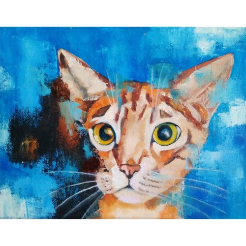 オリジナルの絵画ぶち猫、面白いペットの肖像画、猫の壁の芸術