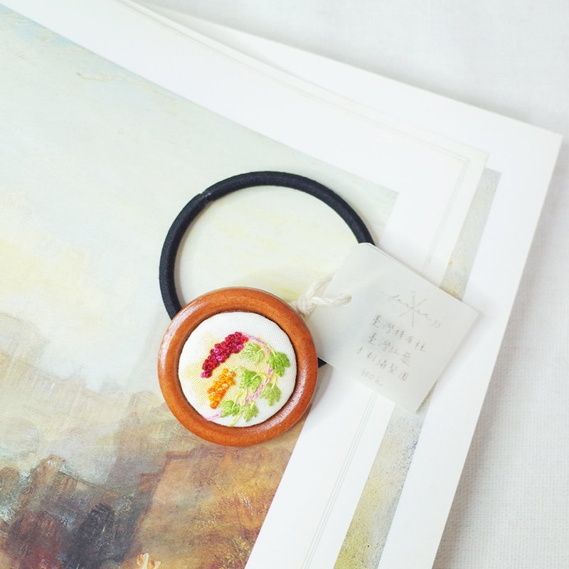 臺灣特有種 臺灣紅藜 手刺繡髮圈 - 髮夾/髮圈 - 繡線 紅色