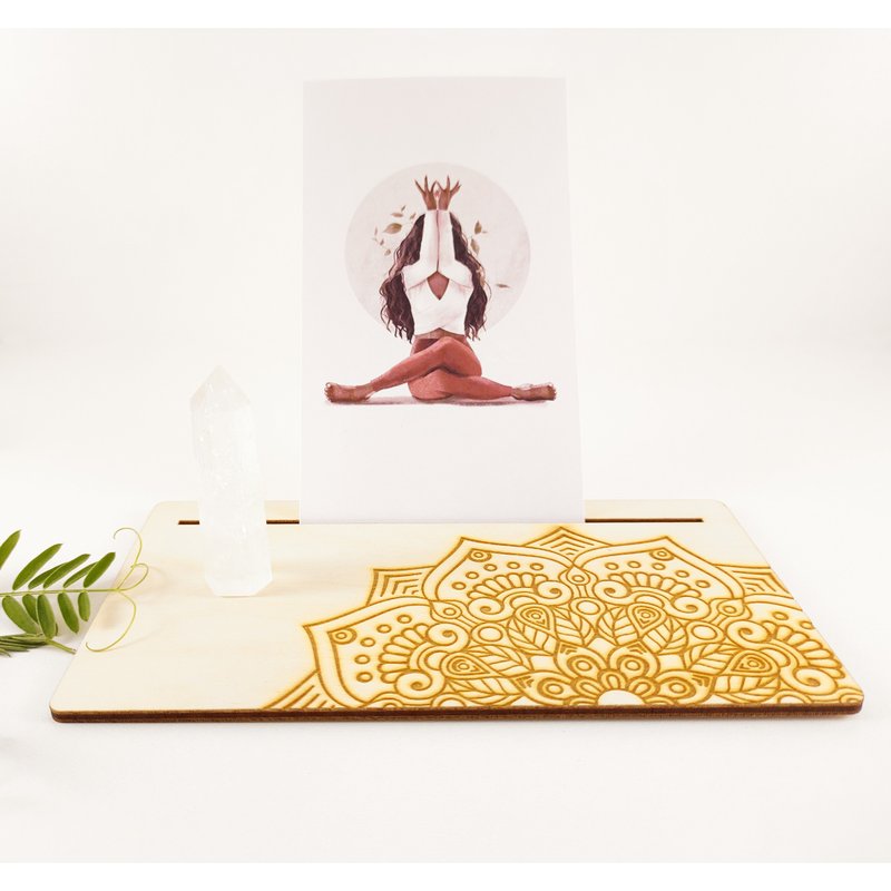 Mandala tarot or oracle card holder, Altar card stand, Meditation altar table - ของวางตกแต่ง - ไม้ 