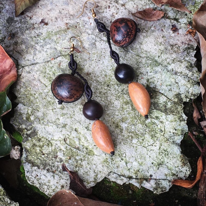 【Lost and find】Natural Wild Wooden Fish Bodhi Three Saints Bodhi Sun Son Ear Hooks - ต่างหู - เครื่องเพชรพลอย สีนำ้ตาล