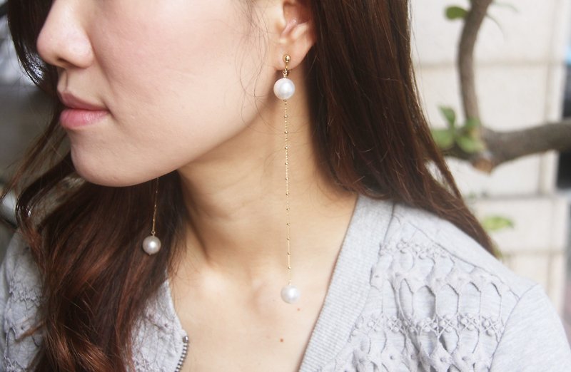 Swarovski large crystal pearl earrings long14KGF - ต่างหู - เครื่องเพชรพลอย ขาว