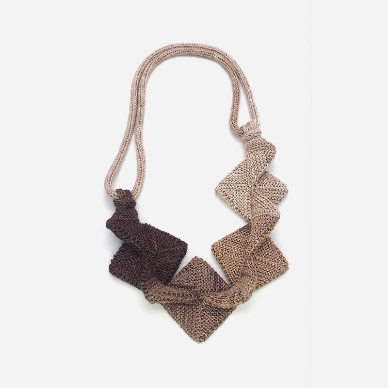 Multicolor knitted necklace Woven necklace Textile jewelry - Necklaces - Thread Brown