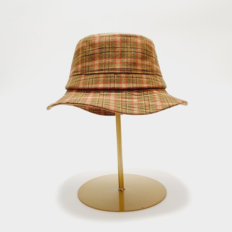 [HiGh MaLi] British disc gentleman hat-retro text green red green grid #磨毛#古着 - Hats & Caps - Cotton & Hemp Multicolor