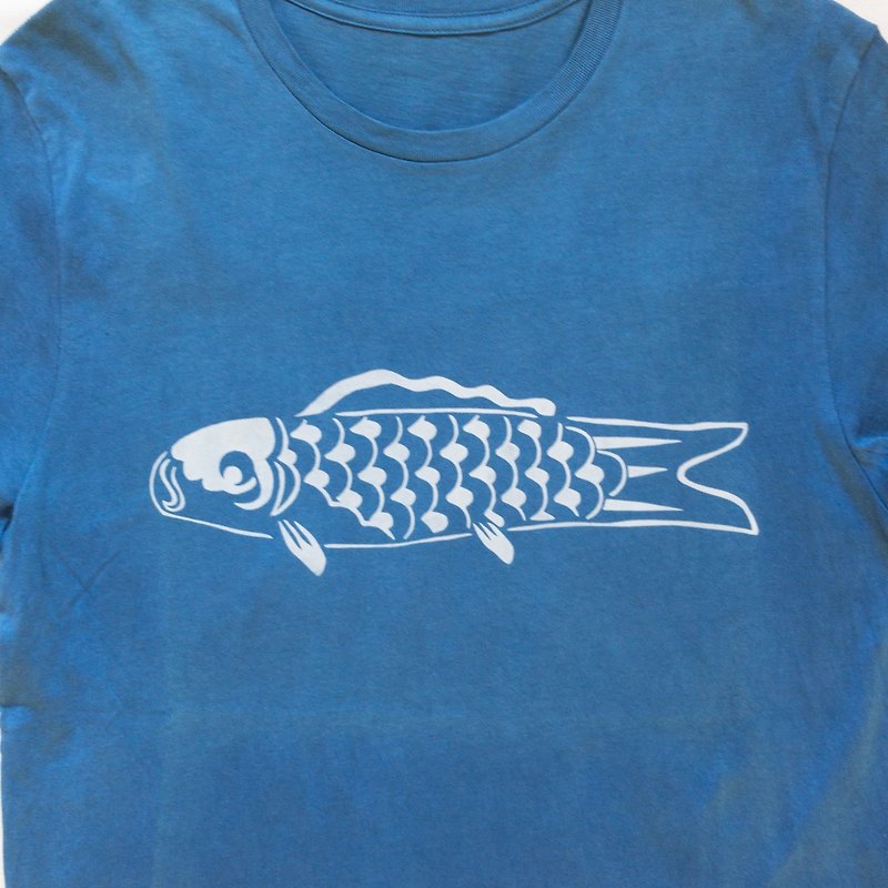 CARP TEE 鯉 Indigo dye cott organic cotton - Unisex Hoodies & T-Shirts - Cotton & Hemp Blue