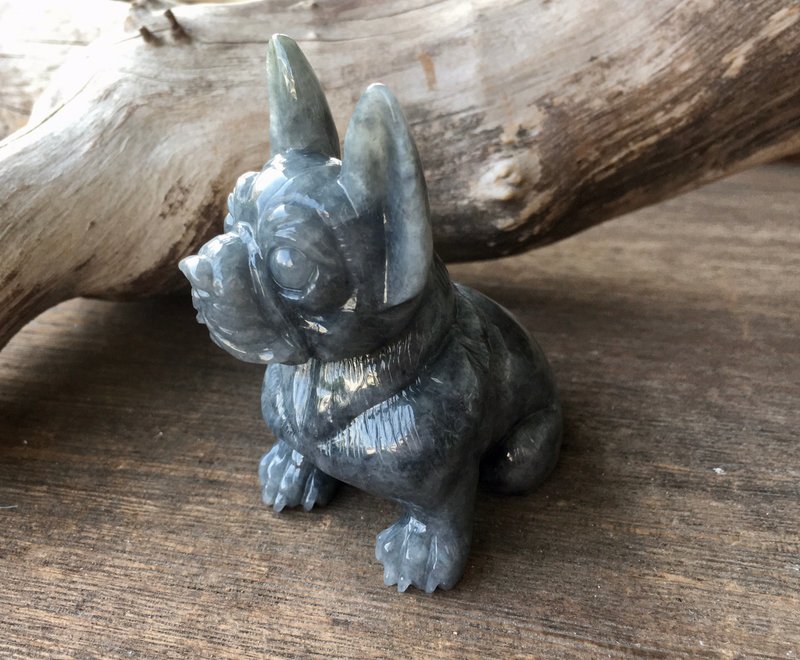 Waxy black-bone chicken jade French bulldog ornament - อื่นๆ - เครื่องเพชรพลอย สีเทา