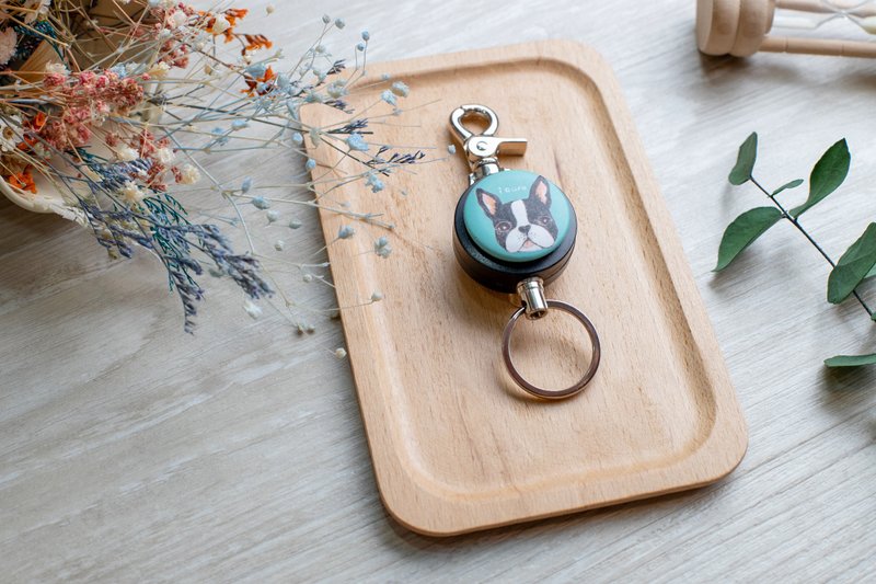 ihaoliu retractable key ring - hand-painted style series / Little Boston_AYH1 - Keychains - Other Materials White