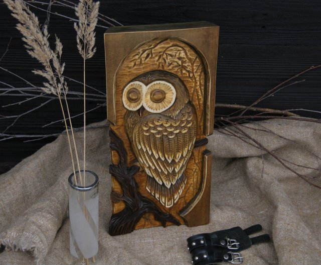 Owl wood carving - Wood Wall Decor