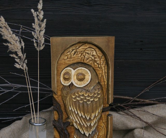 Owl wood carving - Wood Wall Decor