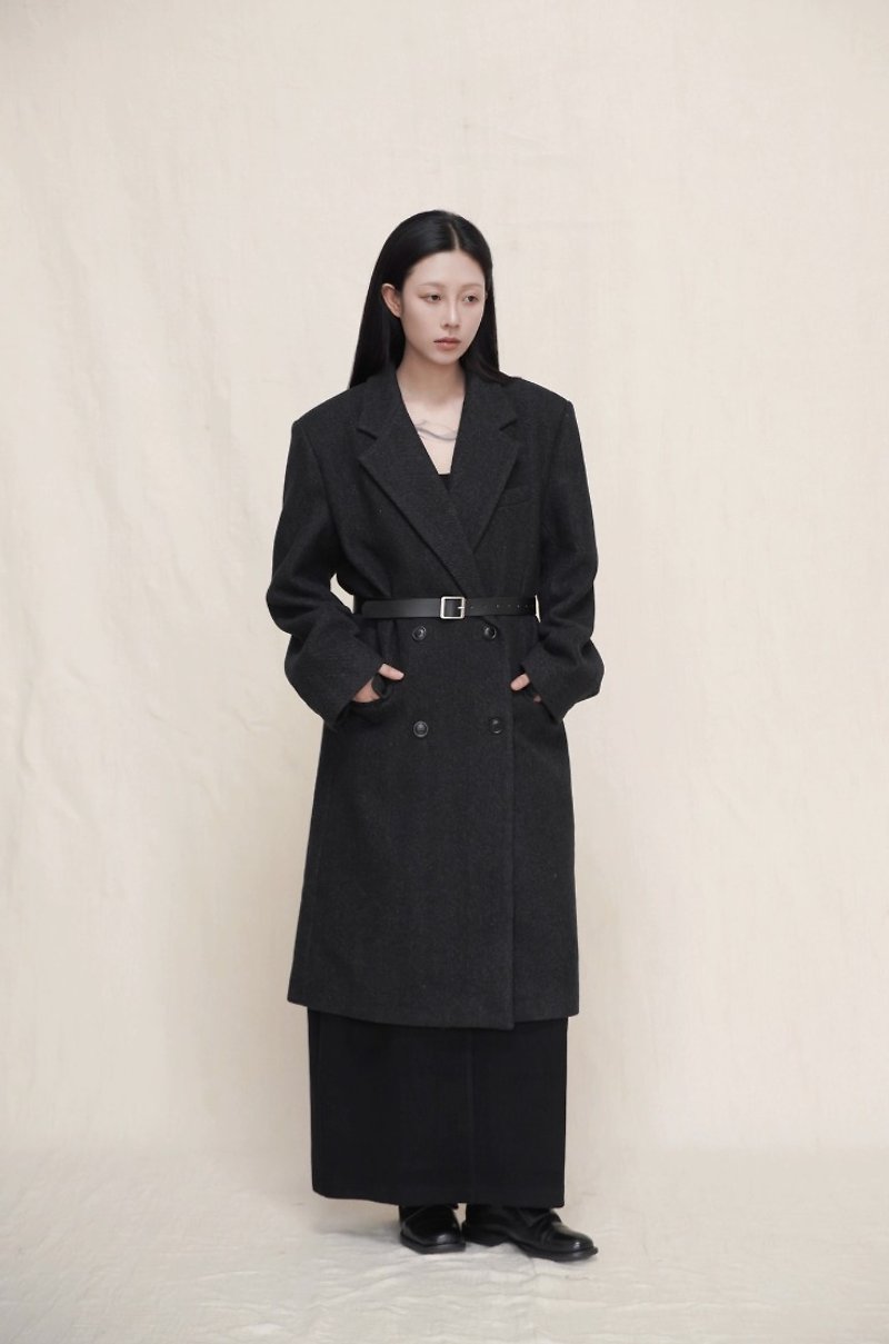 New Chinese style minimalist gun lapel shoulder padded wool coat - Women's Blazers & Trench Coats - Other Materials Black