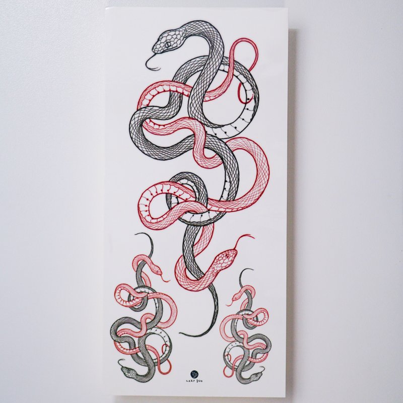 Snake Temporary Tattoo Sticker, Red Snake, Black Snake, Animal Lover, Pet Tattoo - สติ๊กเกอร์แทททู - กระดาษ สีแดง