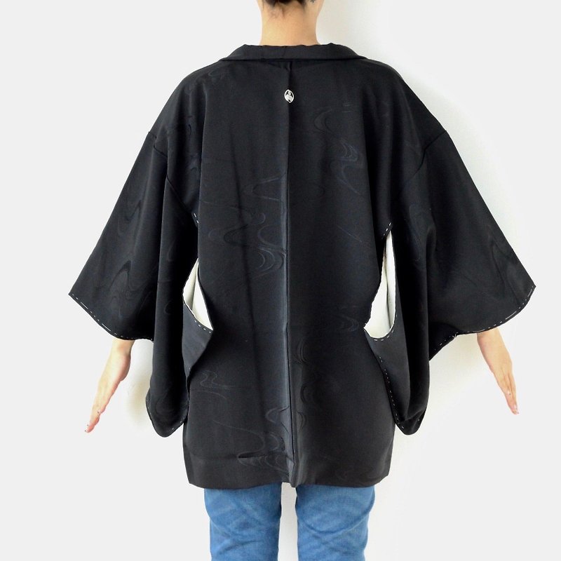 black kimono, kimono jacket, vintage haori, Japanese kimono /3550 - ジャケット - シルク・絹 ブラック