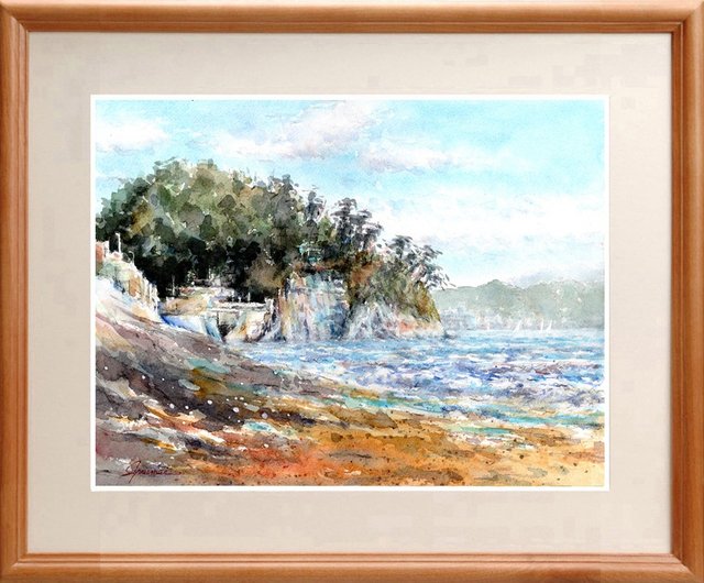 水彩画「海岸線」 水彩画風景画 鎌倉・稲村ヶ崎海岸 - ショップ 松下勝明 ポスター