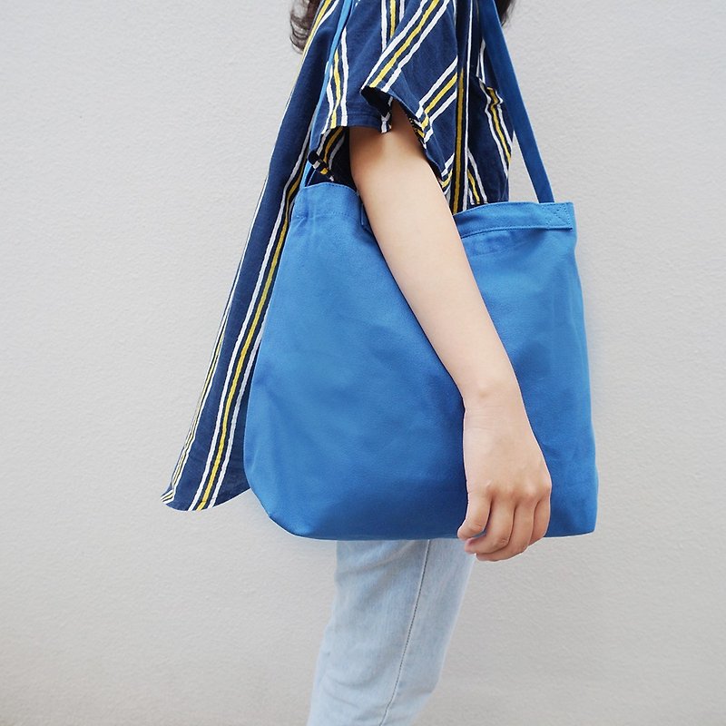 2 way canvas tote bag-Blue No.2 - Messenger Bags & Sling Bags - Cotton & Hemp Blue