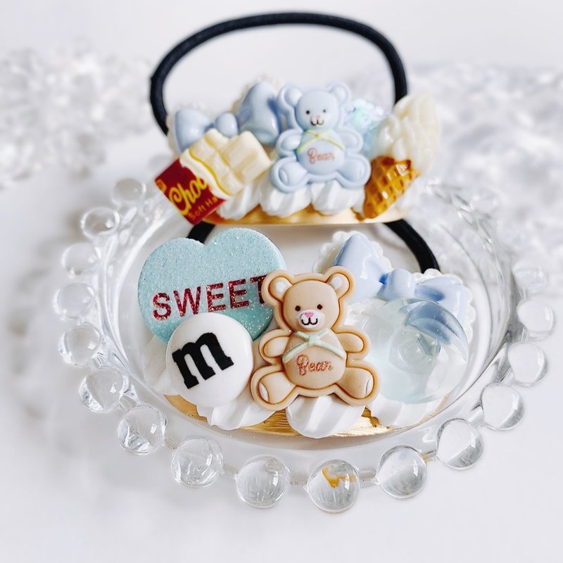 Pastel blue 2-piece set Candy hair ties Dreamy fake sweets - เครื่องประดับผม - ดินเหนียว สีน้ำเงิน