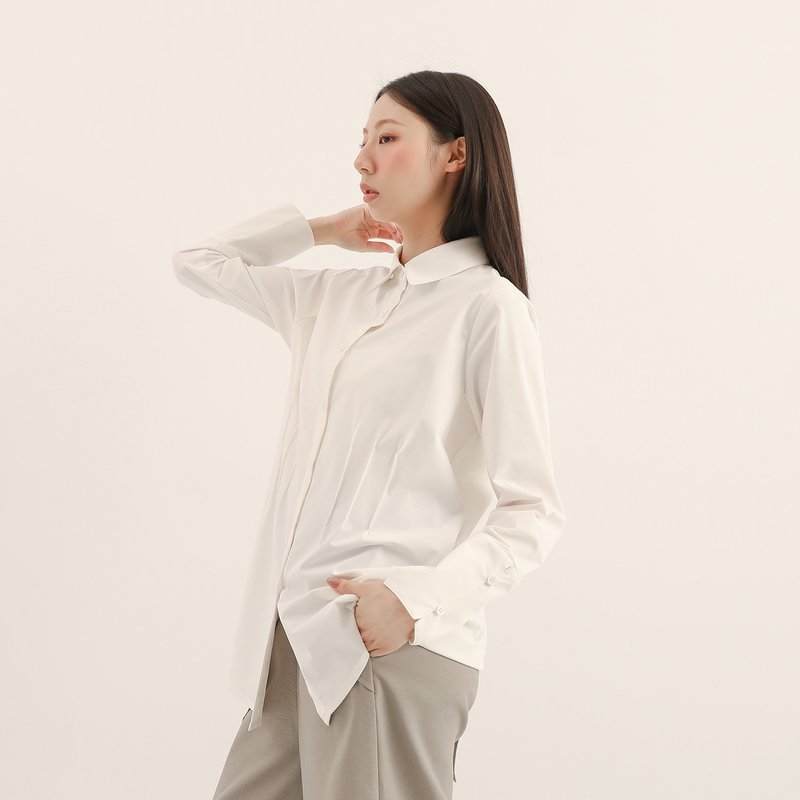 Serica_絲縷抓褶襯衫_25AF005_白 - 女襯衫 - 其他材質 白色