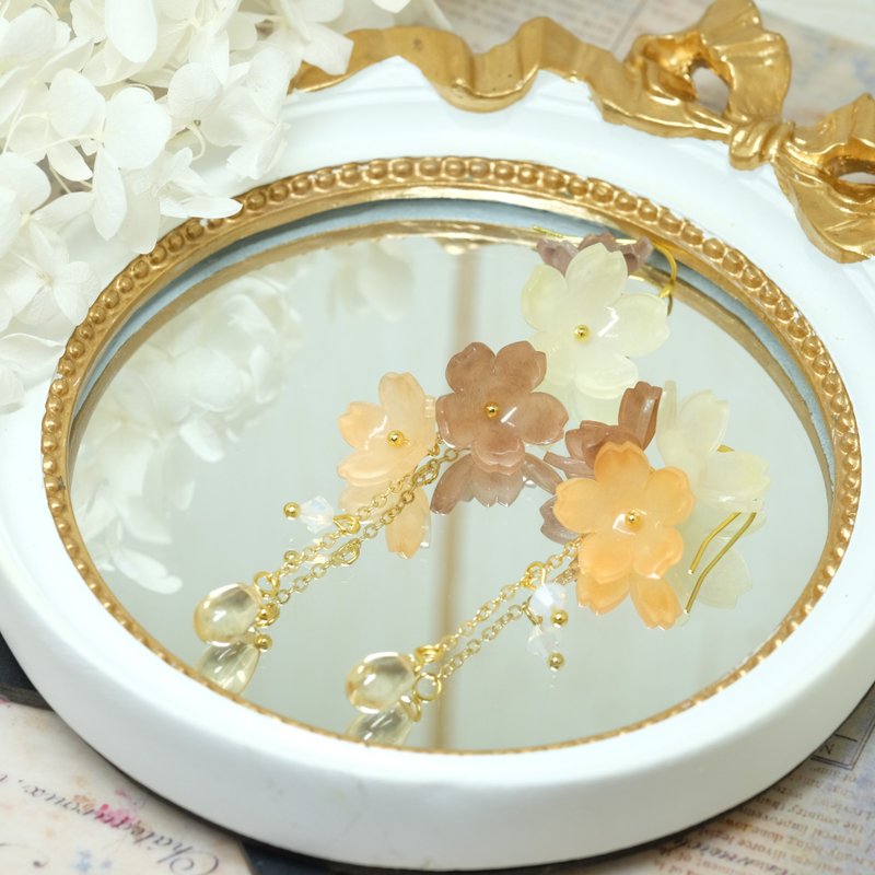 櫻花耳環 -溫暖的日子-【染櫻-只為你綻放-】 - 耳環/耳夾/耳骨夾 - 樹脂 咖啡色