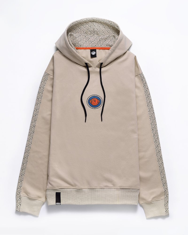 AM寬版棉質長袖帽TEE - 男 T 恤 - 棉．麻 卡其色