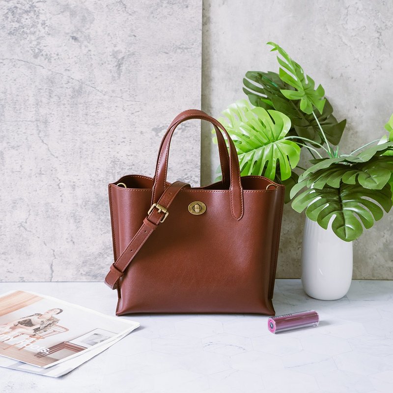 真皮俏麗手提/斜背包 22284 紅棕Y - 側背包/斜孭袋 - 真皮 紅色